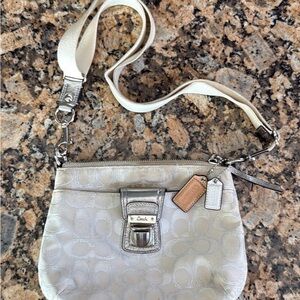 Coach Silver and Cream Crossbody  Bag